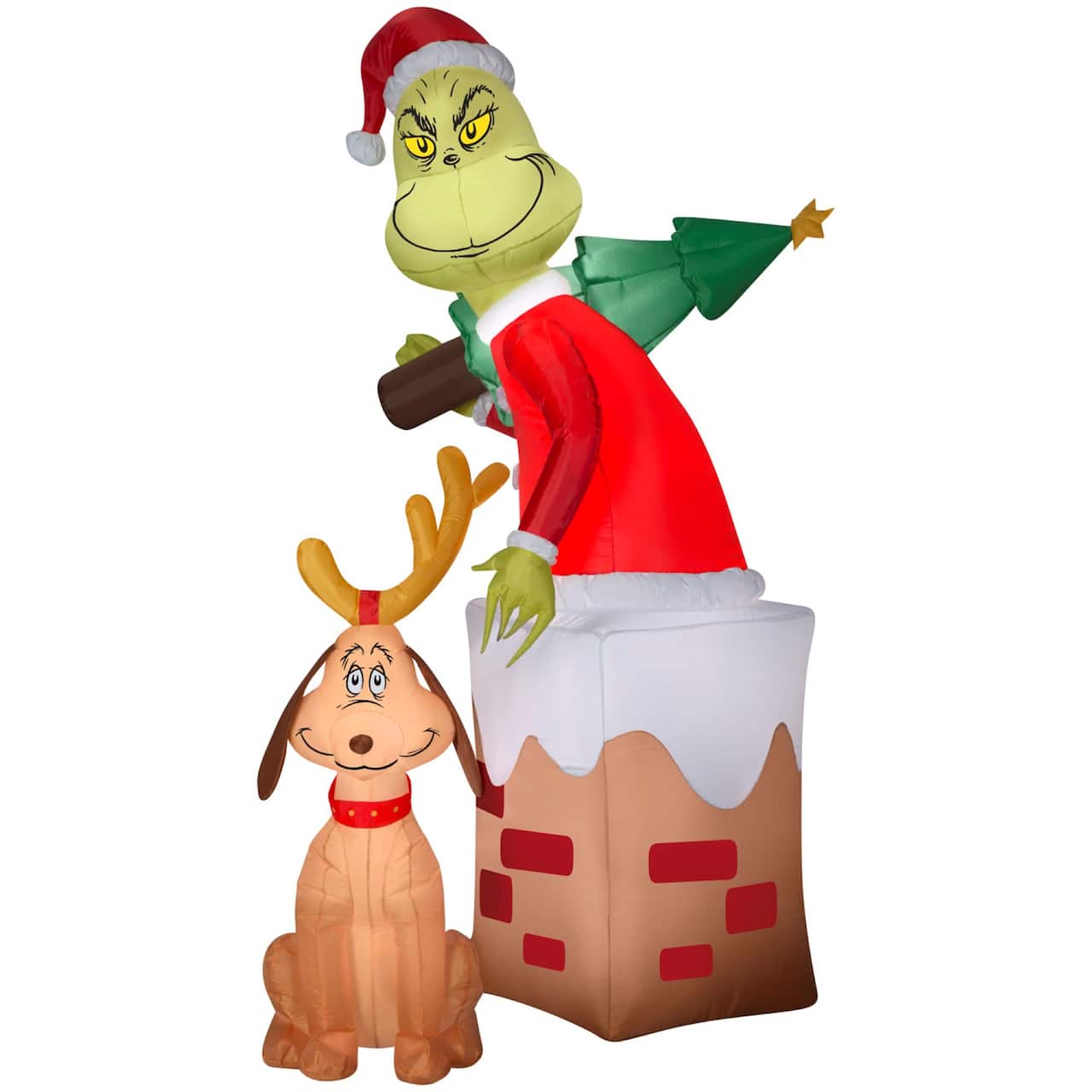 5.5ft. Airblown® Inflatable Christmas Grinch & Max Chimney Scene